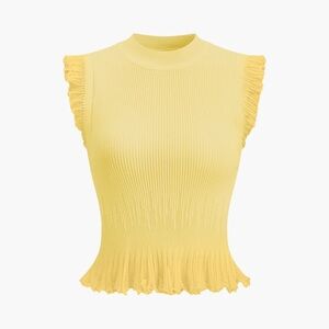 Commense NWT Yellow Ribbed Knit Ruffled Sleeveless Top Size Large L